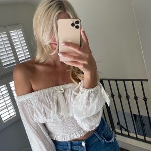 Blue life off the shoulder top